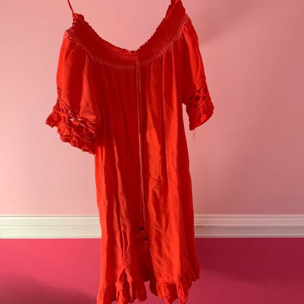 Coral dress off the shoulder